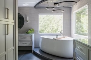 Free standing tub and his and hers bathroom vanities