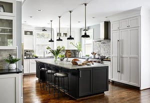 Denny and Gardner kitchen remodel with island and white custom cabinets